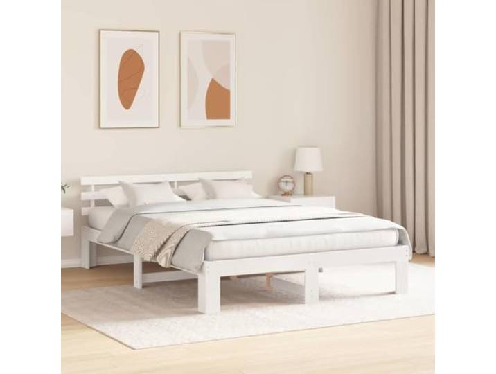 KTHLBRH Bettgestell, weiß, 160 x 200 cm, Kiefer massiv Stabiles Massivholz, minimalistisches Design, robuste Basis für modernes Zimmer