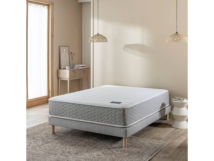 Ensemble sommier et matelas 90x190 cm hybride ferme Terre de Nuit Envie Gris clair