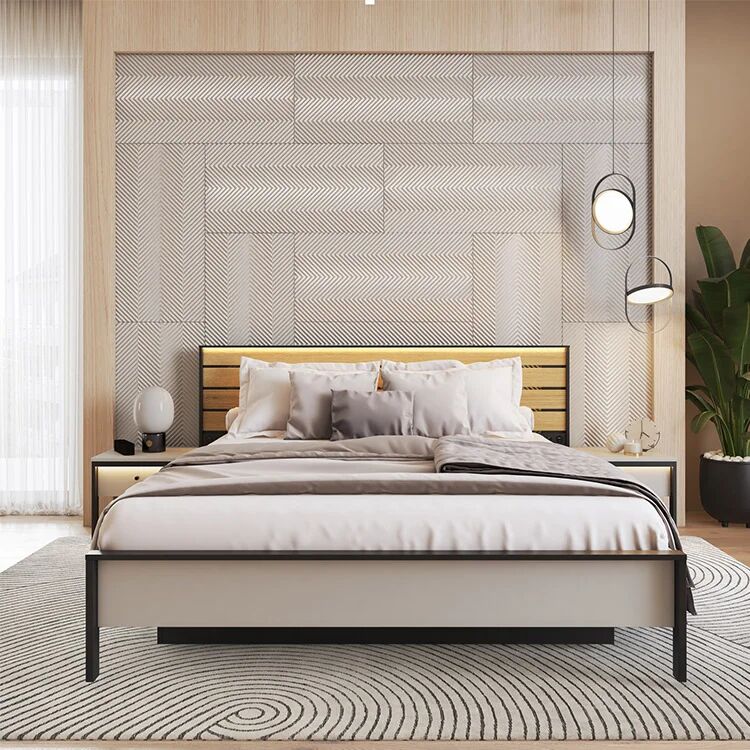 garneroarredamenti Letto matrimoniale contenitore 160x200cm con LED e presa USB-C grigio nero rovere Luna