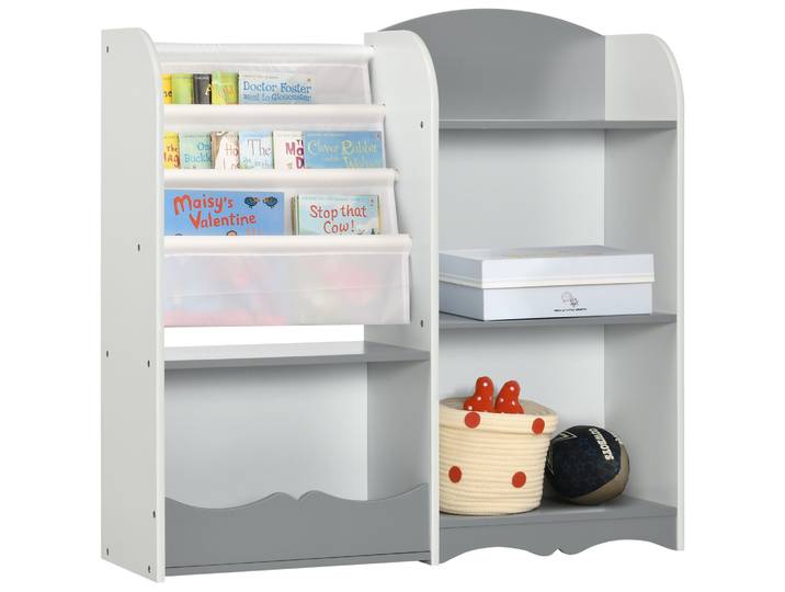 Zonekiz Bibliothèque pour Enfants Organisateur de Jouets Bibliothèque pour Enfants avec Etagères Ouvertes pour Chambre 85X26X84 cm Gris