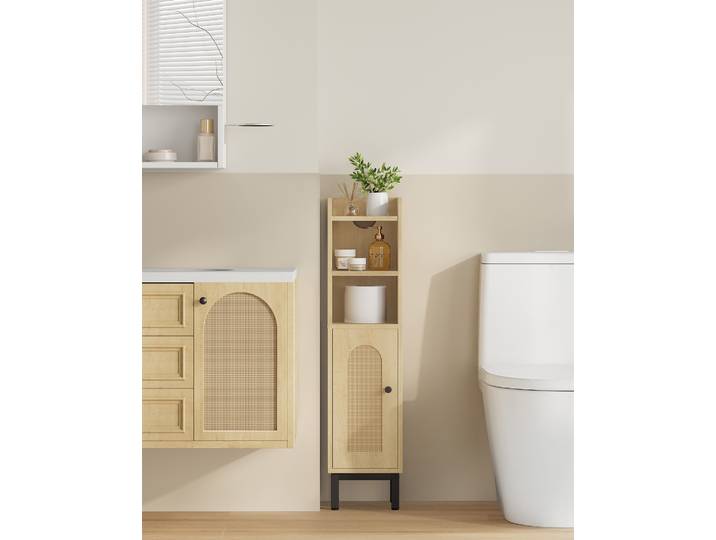 Armoire de salle de bain étroite, petite armoire avec étagères réglables, armoire de toilette gain de place pour petits espaces, montage facile, chêne clair