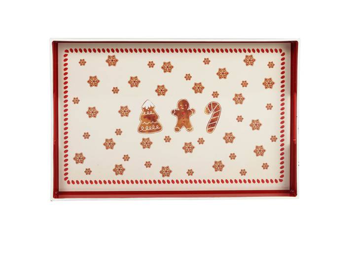 Tablett mit Keks-Motiv, beige, braun und rot