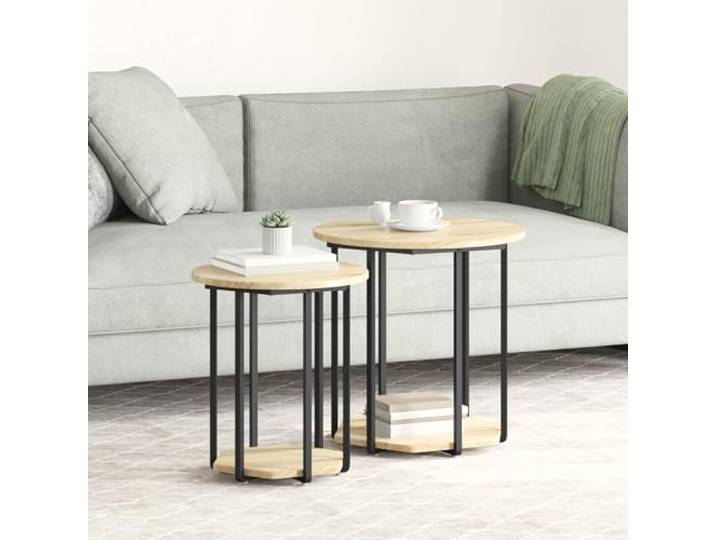 HEFZGDB Sonoma Eiche Beistelltisch 2 Stück Runder Tisch Holz Metall Moderner Minimalismus Wohnzimmer Schlafzimmer Kompakt 40 cm Durchmesser 50 cm Höhe Robuste Struktur Vielseitige