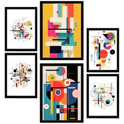 POSTER Set Mit 6 Bauhaus Rotblau Gelb A3 & A4 Schwarzer Rahmen