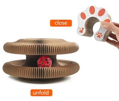 Inspire Select Interactive Accordion Cat Scratching Board With Ball & Bell Foldable Corrugated Cardboard Cat Toy cat Scratching Post