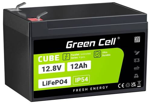 Green Cell CUBE LiFePO4 Spezial-Akku LiFePo-Block Flachstecker Li-Ion 12.8V 12Ah 1St.
