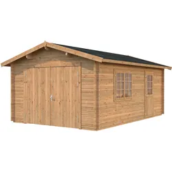 Palmako Garage Roger 19,0 m2 - 44 mm - mit Holztor Hellbraun tauchimprägniert