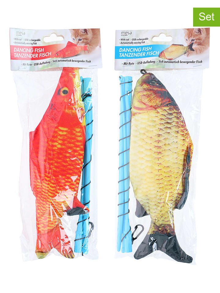 Edco 2er-Set: Katzenspielzeuge ''Dancing fish'' in Orange/ Gelb - (L)30 x (B)23 cm - onesize