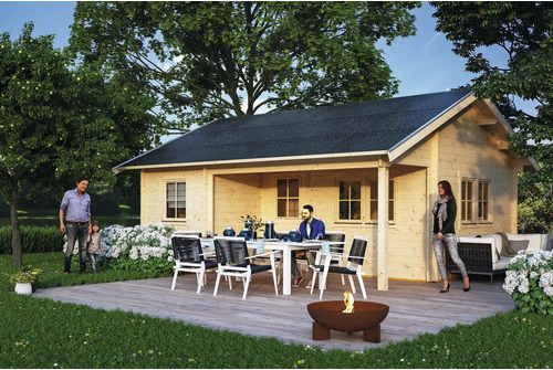 Blockbohlenhaus SKAN HOLZ Ontario Dachschalung, dämmbar, mit Fußboden 680 x 580 cm natur