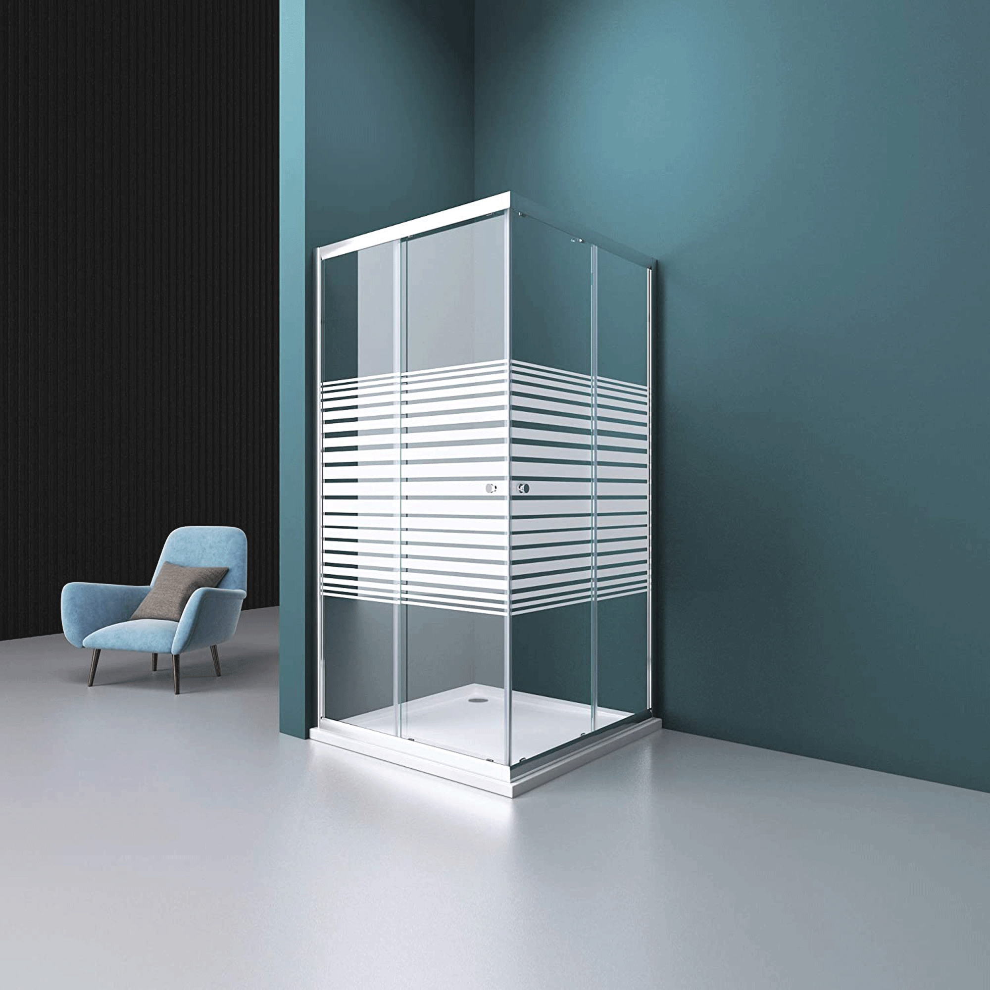 Duschwand mit Doppel-Schiebetür Duschtasse 75x80 cm Eckeinstieg Echtglas Lotuseffekt Duschkabine ESG Ravenna16MS