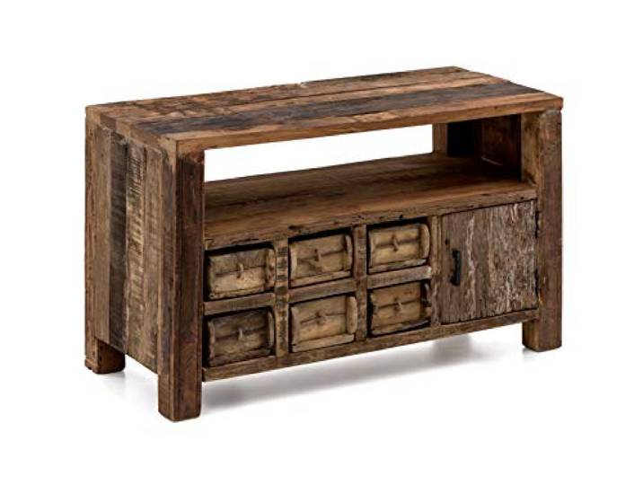 Woodkings® TV-Bank Madurai Altholz Möbel recycelt antik massiv, TV-Unterschrank Vintage, Design Lowboard, Ziegelform Möbel Unikat