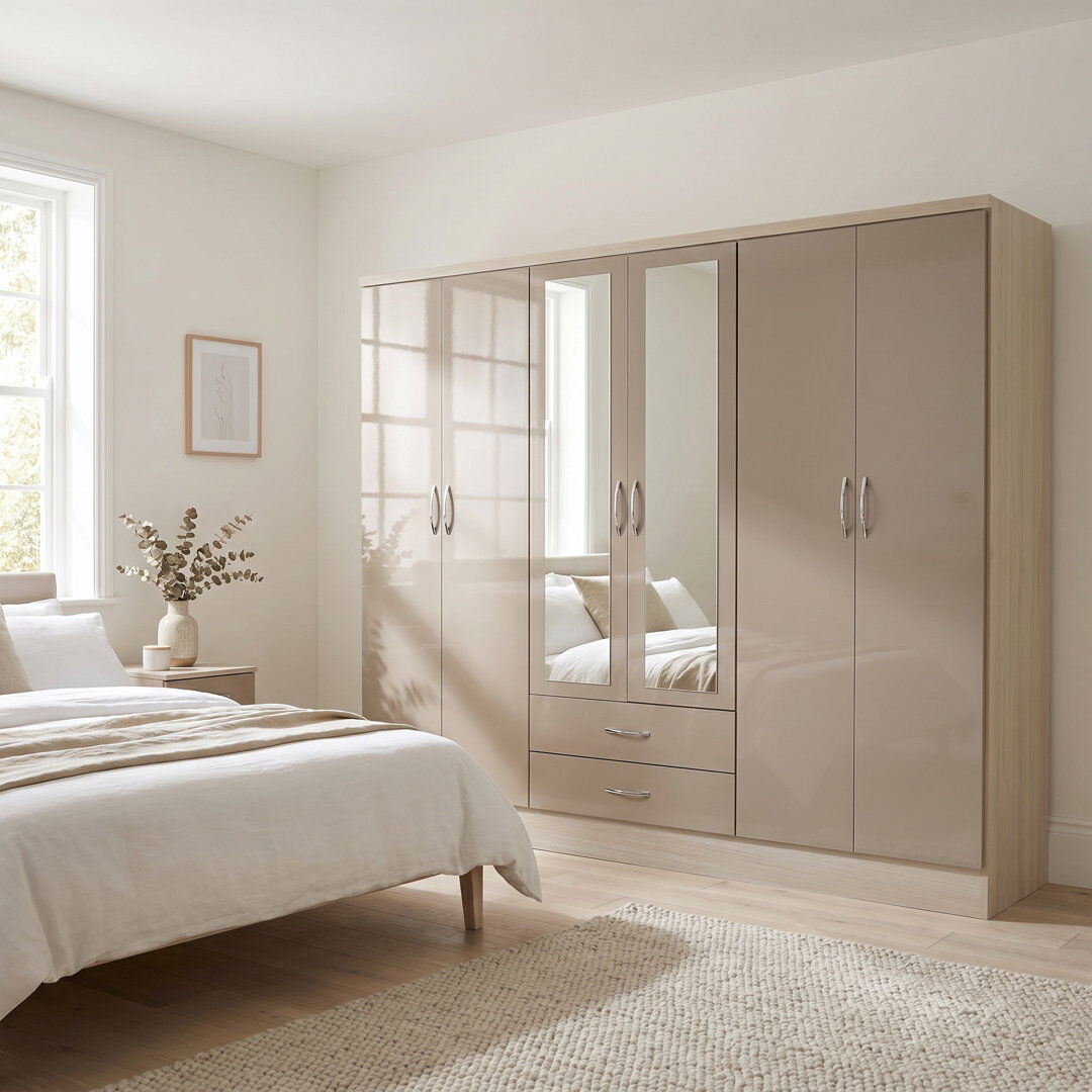 Zipcode Design Cascio 6 Door Wardrobe Brown 182.5cm H X 230cm W X 52cm D