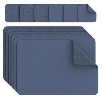 Arendo Platzset, 6er Set Premium Tischset doppelseitig, eckig, Kunstleder, rutschfest, dunkelblau
