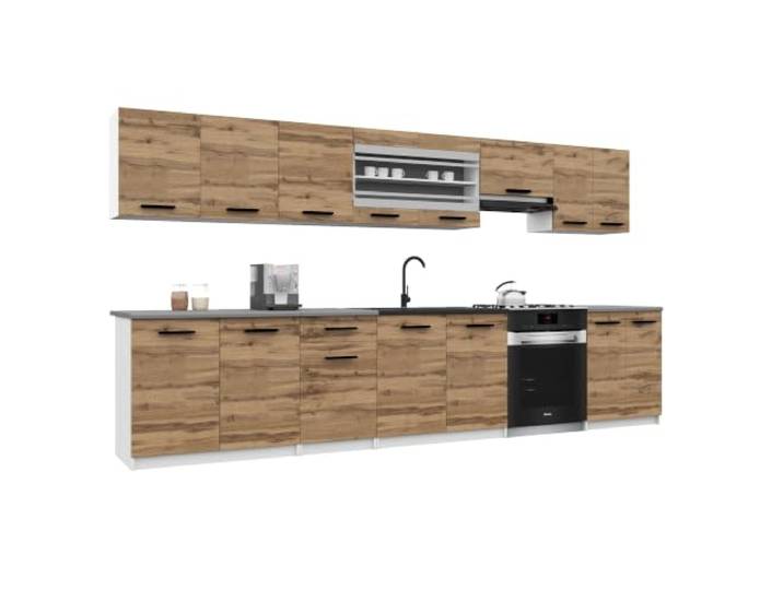 Belini Italia 3 Küchenzeile Küchenblock 320cm Goldbraun Küchenset als gerade Küchenzeile, weiße Korpusse, DECOR ECONATURA Material, kratzfest, ohne Elektrogeräte, mit Arbeitsplatte