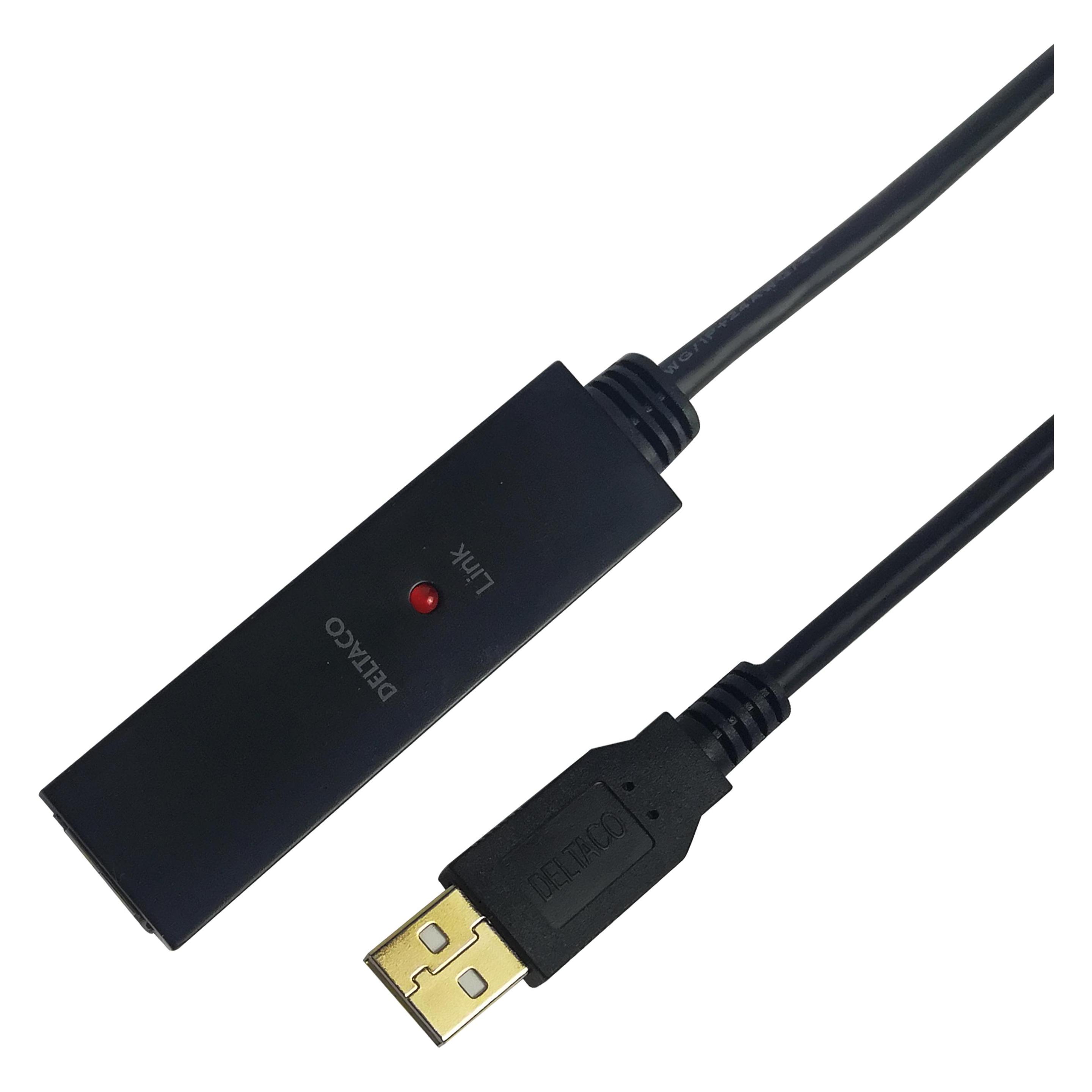 Deltaco PRIME USB extension cable, active, USB 2.0, 7m, black (7 m, USB 2.0) (USB2-EX7M)