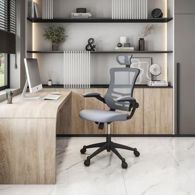 Techni Mobili Modern High-Back Mesh Executive Office Chair with Headrest and Flip-Up Arms, Black