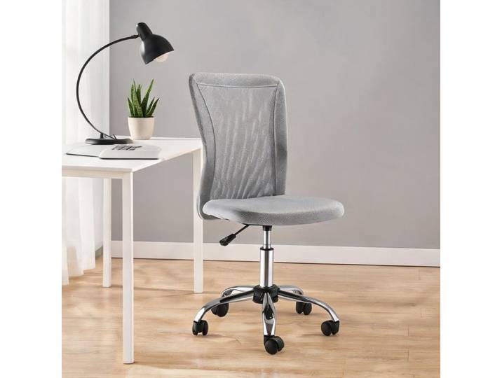Chaise de bureau pivotante grise en maille polyester assise réglable en hauteur design ergonomique