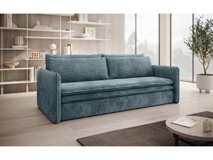 Designer Sofa Tilo Slim mit Schlaf- und Klappfunktion aus Cord - Weiß - Cord - Luxusbetten24