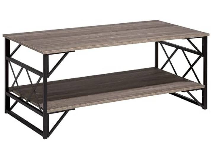 Beliani Couchtisch Holzoptik Dunkelbraun Taupe Metallgestell rechteckig Industrie Bolton