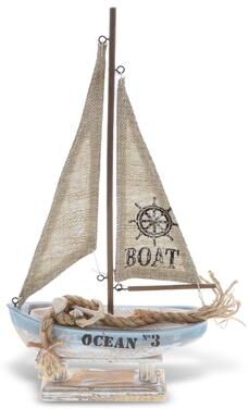 "CoTa Global Coastal Horizon Wood Sailboat Model Nautical Decor - 7.5""L x 2.15""W x 14.1""H."