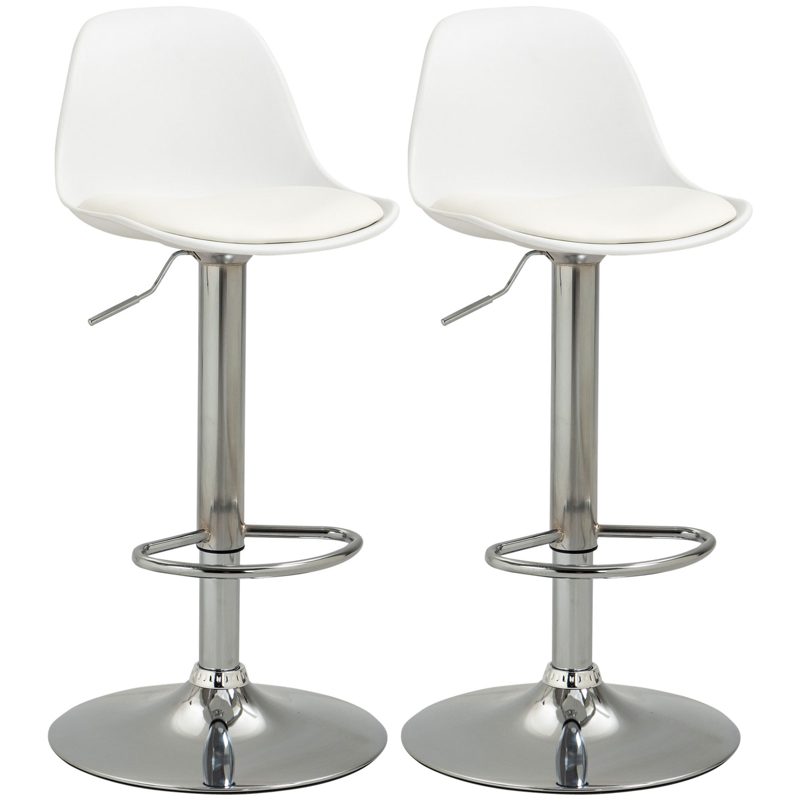 HOMCOM Set van 2 Barstoelen 360 graden Draaibare Barkrukken met Rugleuning in Wit