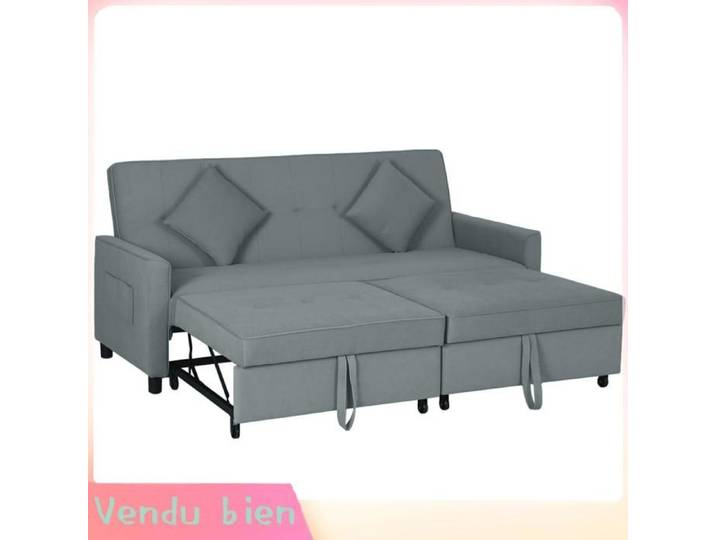 LIA Canapé convertible 3 places clic-clac réversible dossier réglable 196x90x89 cm gris