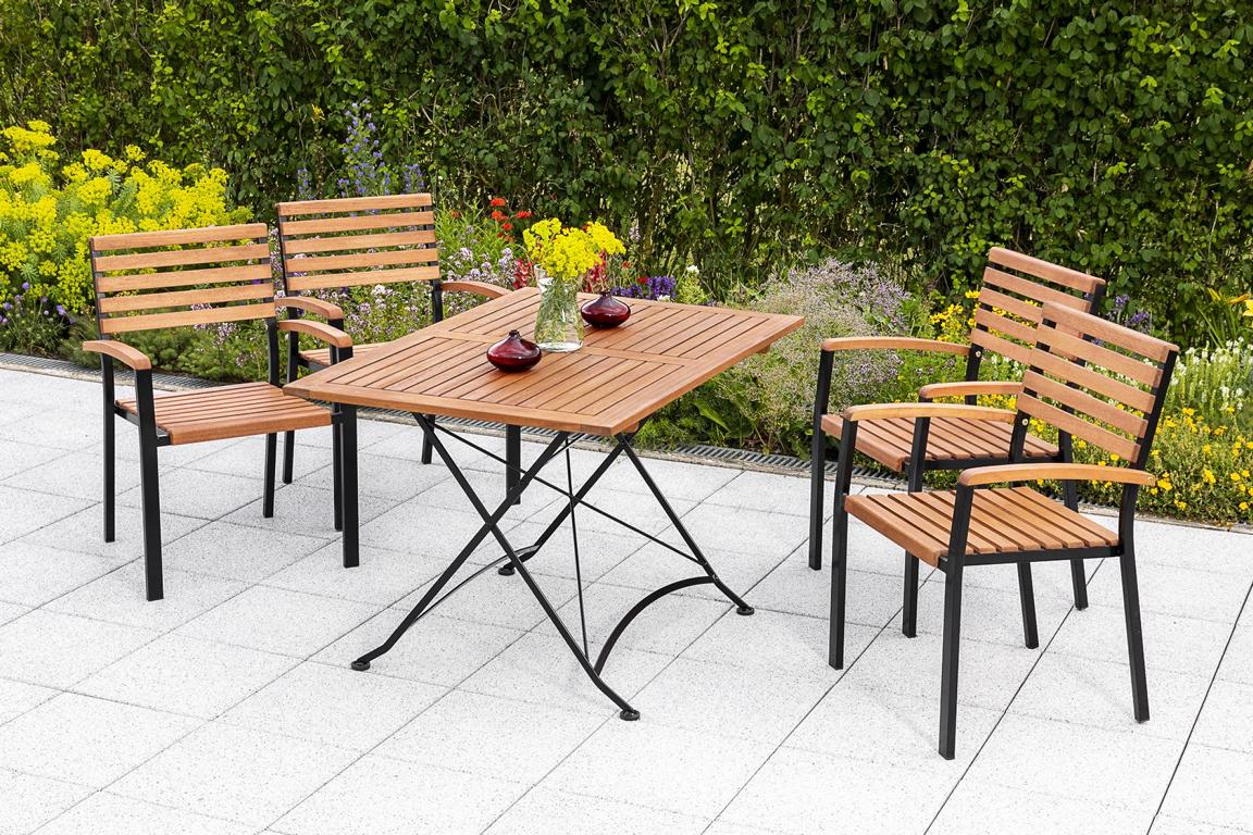 MERXXHANDELS Schlossgarten Set 5tlg 4 Sessel Klapptisch 120x80cm 16909236