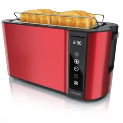 Arendo Toaster 4-Scheiben, Wärmeisoliertes Doppelwandgehäuse, Display Restzeitanzeige 2 lange Schlitze, für 4 Scheiben, 1500 W, Langschlitz