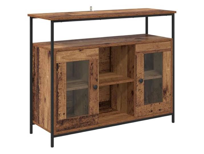 TEKGHUT Sideboard Altholz 100 x 35 x 80 cm Holzwerkstoff Scharnier-Türen, stabile Beine, Innenregale, schwarze Griffe, Esszimmer, Küche, trocken abwischbar