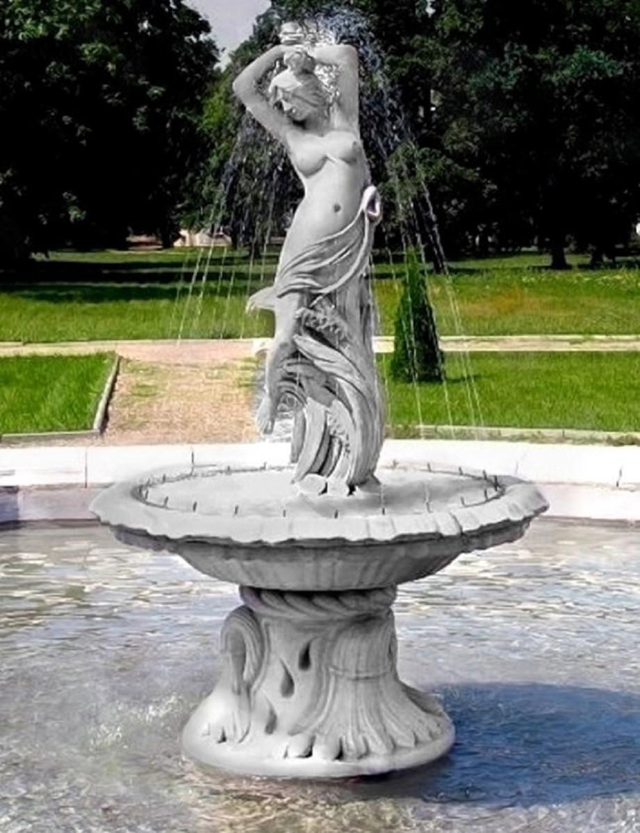 Casa Padrino Jugendstil Springbrunnen Grau Ø 145 x H. 234 cm - Prunkvoller Gartenbrunnen - Gartendeko Brunnen - Barock & Jugendstil Garten Deko Accessoires