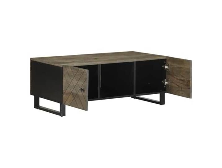 RJPLMFV Couchtisch, 100 x 54 x 40 cm, Mangoholz, massiv, Schwarz Großer Stauraum, stabile Platte, einzigartige Venen, langlebig
