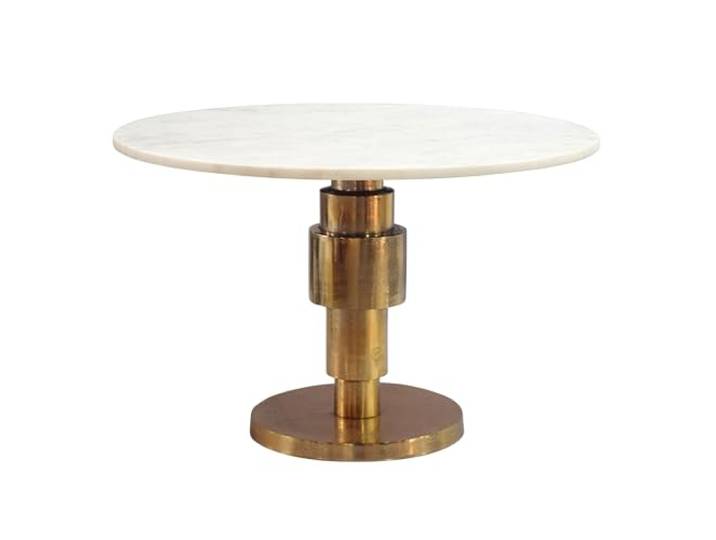 FineBuy Beistelltisch Rund 60x60x39 cm Aluminium Gold mit Marmorplatte Couchtisch mit Platte aus Naturstein, Anstelltisch handgefertigt, Platz für Zeitschriften, Handy und Getränke