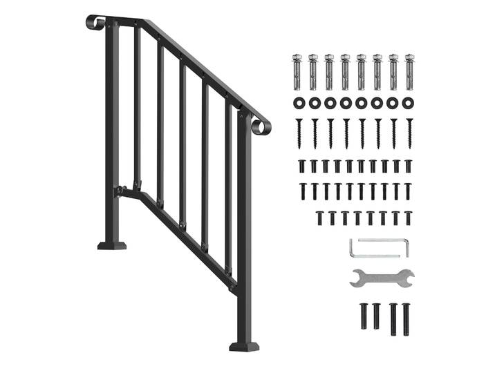 SucceBuy Kit de rampes d'escalier pour extérieur, rampes de marches en acier carbone de style transitionnel avec kit d'installation pour marches en béton