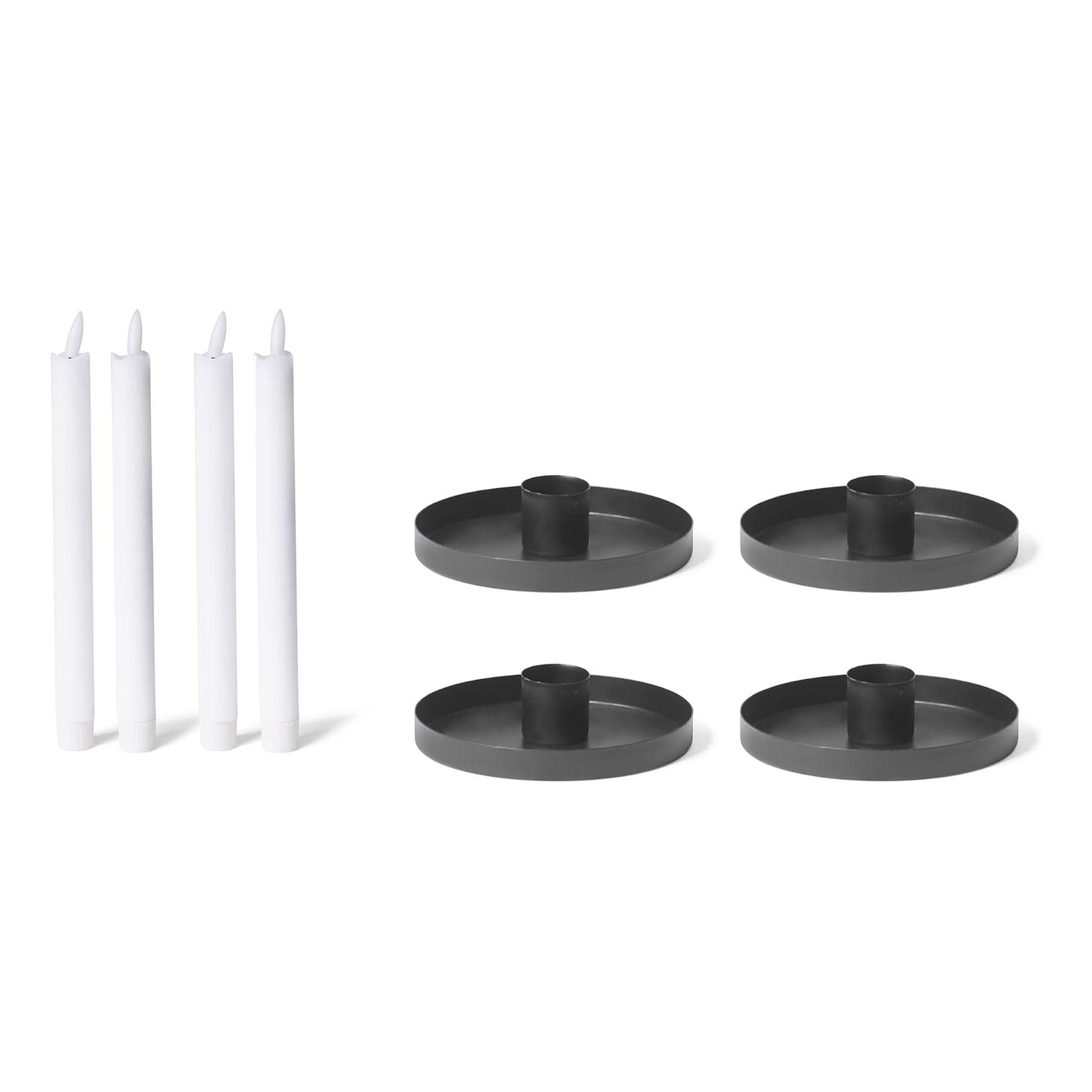 4er-Set Kerzenhalter 6cm Metall SCHWARZ LED Tafelkerze Stabkerze Premium Echtwachskerze flammenlos batteriebetrieben Adventskranz weihnachtliche Tischdekoration scandic chic Stabkerzenhalter