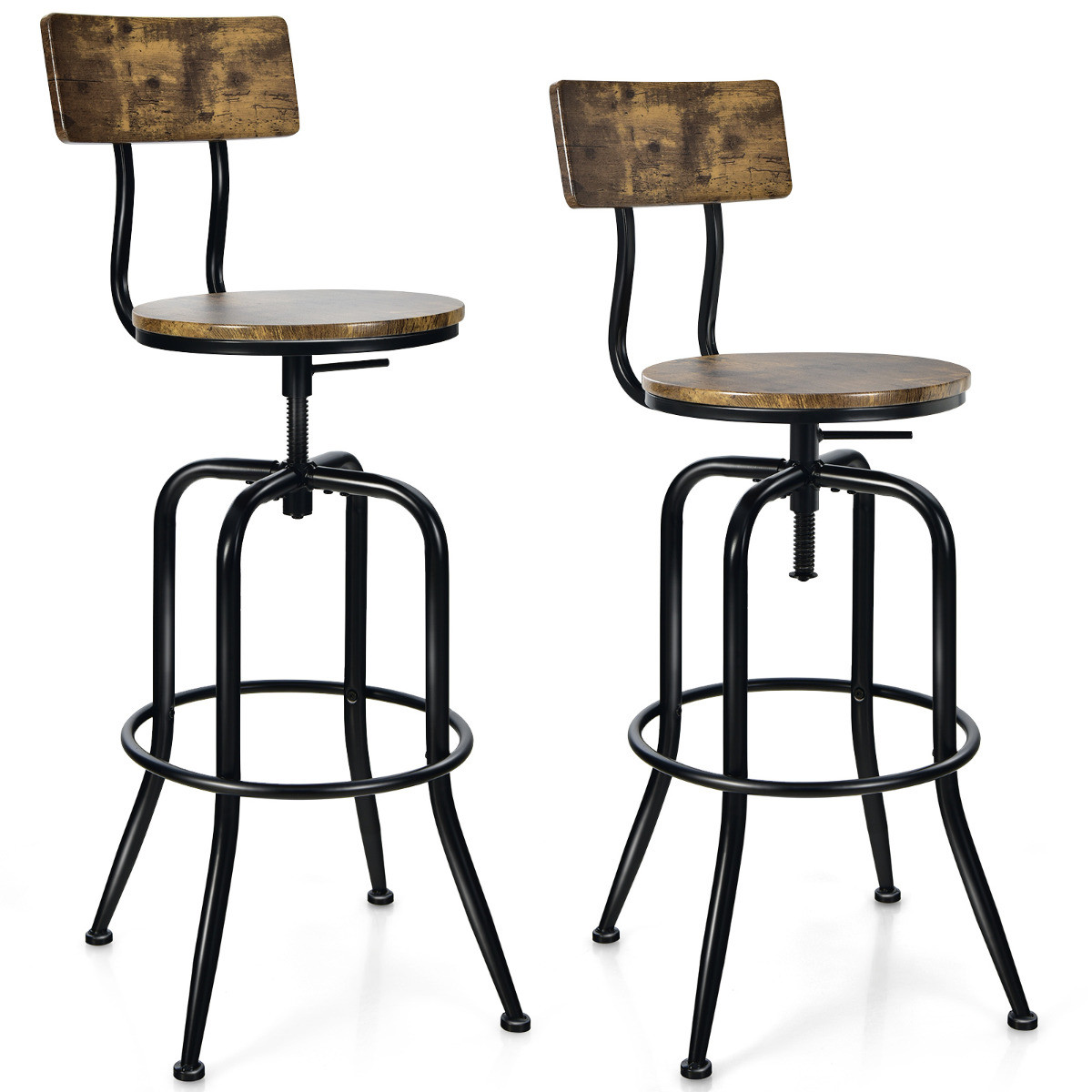Costway Barstoel Industrieel Set van 2 Bruin