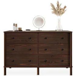 Idimex, Kommode + Sideboard, Kommode APOANA aus Massivholz mit 6 Schubladen – Nussbaum farben (132 x 40 x 83 cm)