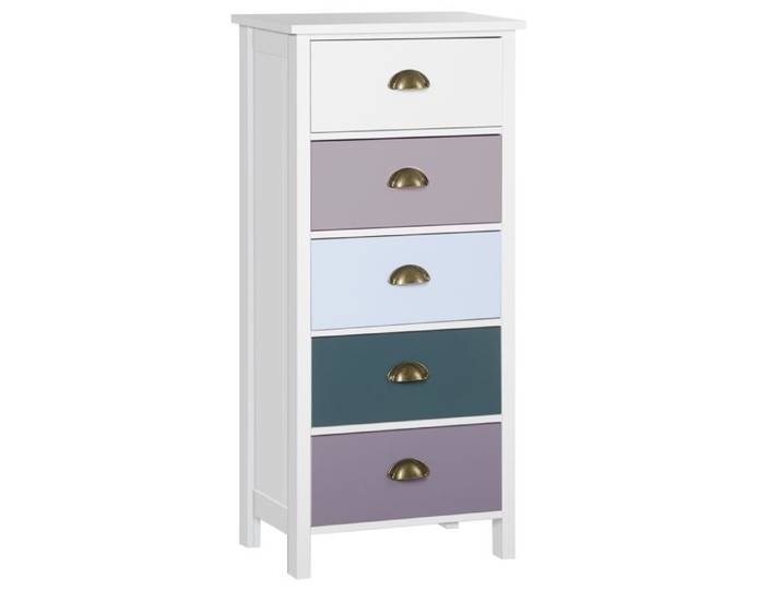 Chiffonnier commode 5 tiroirs meuble de rangement multicolore en MDF pour chambre entrée ou salon