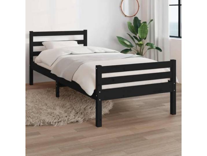Massivholz Stabil Modern Kiefernholz Bettgestell Schwarz 100x200 cm Massivholzbett Schwarz 100x200 cm Einzelbett mit Kopfteil Kiefernholz Lattenrost Stabil Modern