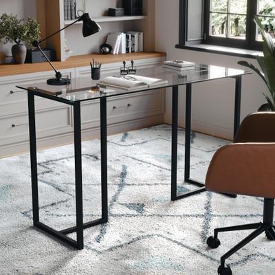 Martha Stewart Tempered Glass Top Home Office Desk with Steel Frame