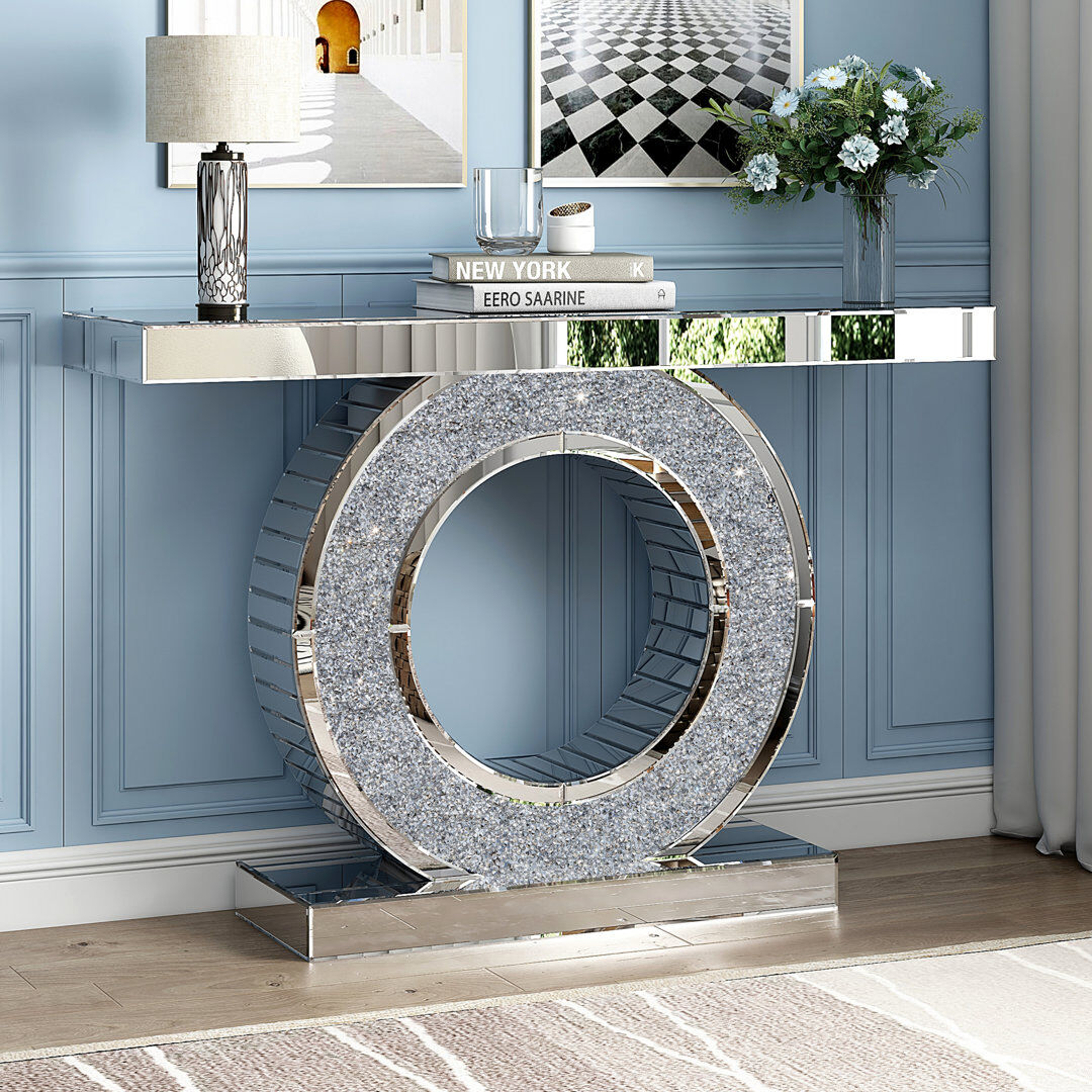Canora Grey Andreja 120cm Mirrored Glass Console Table with Crush Diamond Silver 80cm H X 120cm W X 35cm D