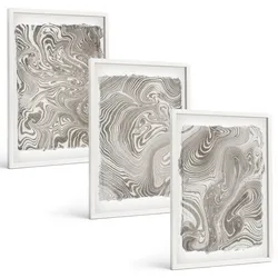 BILDER SET 3er Set - 40x60 cm Weißer Rahmen - Moderne Formen Malerei