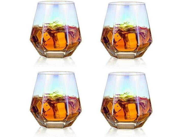 Whiskygläser 4er-Set gekippt 300 ml geometrisch, Transparent, Glas, Gläser, Whiskygläser