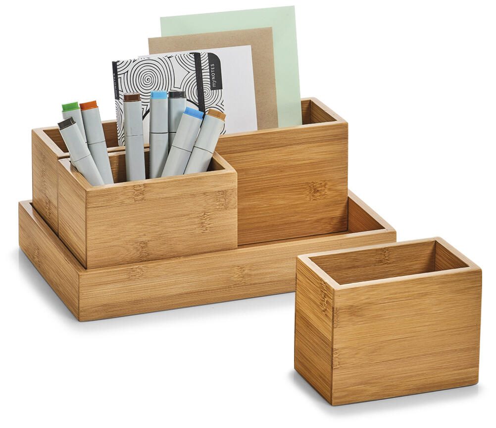 Zeller Schreibtisch-Organizer 4tlg-Set natur Bambus 3 Fächer 28,0 x 17,7 x 11,0 cm 25387