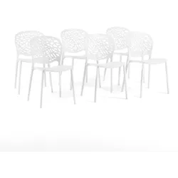 RATTATAN Set mit 6 stapelbaren Outdoor-Stühlen aus Polypropylen durchbrochene Rückenlehne natürliches Design für Garten Terrasse Bar Restaurant Linda - Weiß