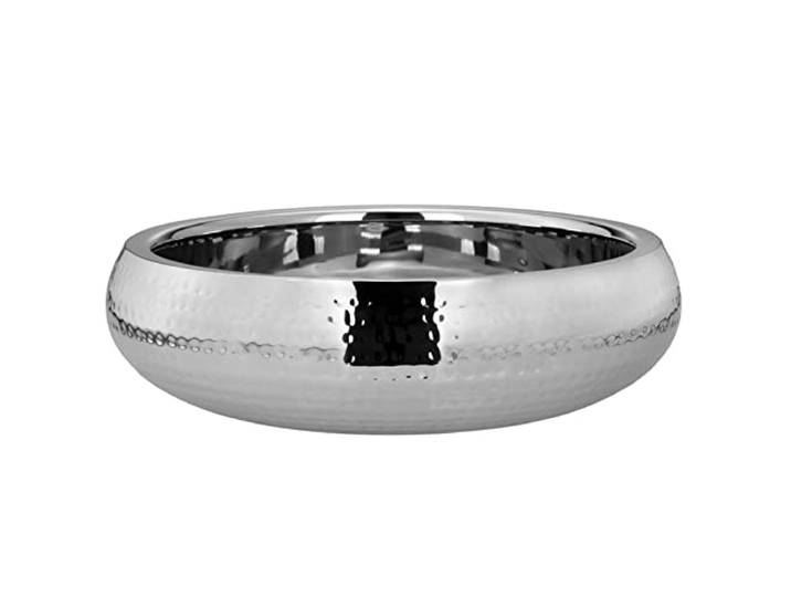 H.Bauer jun. Snackschale Edelstahl Ø 36 cm - große runde Dekoschale Hammerschlag-Optik - moderne XL Servierschale ideal für Nüsse, Chips, Gebäck, Obst, Pralinen oder Bonbons