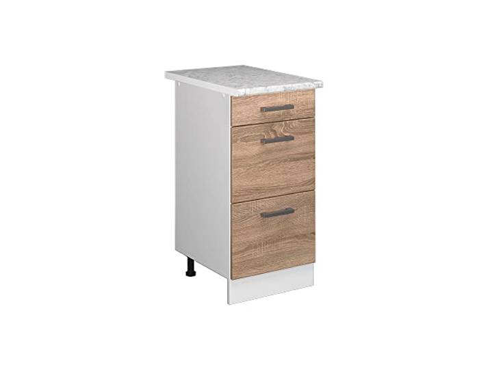 Vicco Küchenunterschrank R-Line, Sonoma, 40 cm 3 Schubladen · Arbeitsplatte Marmor · Höhenverst. Füße · Leichter Zugriff · Frei kombinierbar