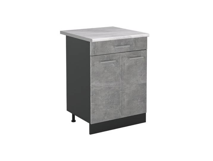 Vicco Unterschrank R-Line, Beton/Anthrazit, 60 cm mit Schublade Arbeitsplatte Marmor (1-St)