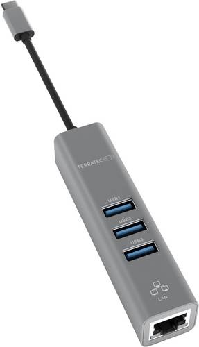Terratec 251735 USB-Hub 3 Port USB-A, RJ45 USB 3.2 Gen1 5 GBit/s mit eingebautem Netzwerk-Anschluss Grau CONNECT C2