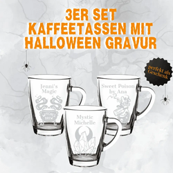 Gravur Glasbecher Kaffeeglas 300 ml- Halloween- 3er Set