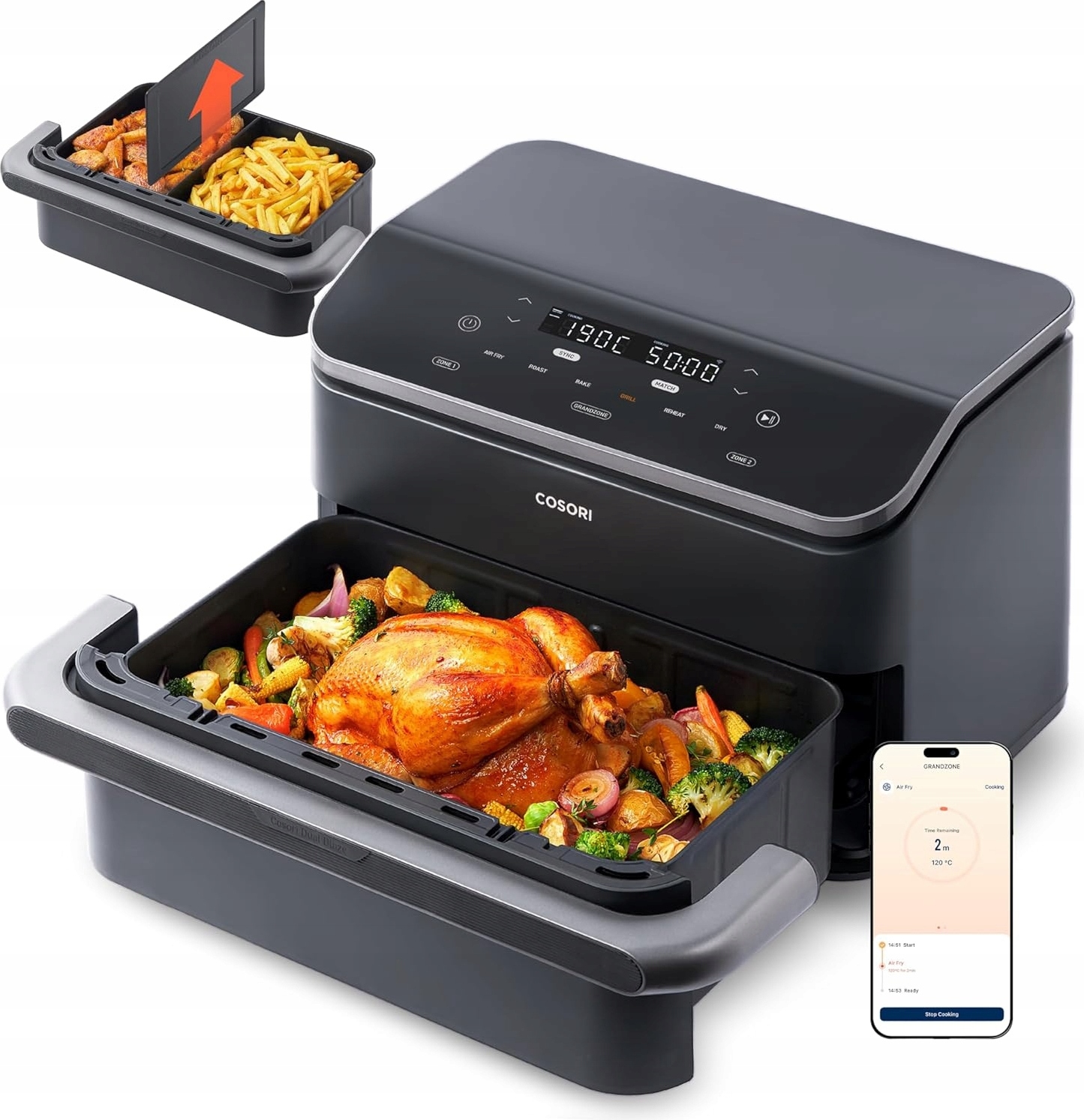 Cosori schwarze Twinfry Dual Air Fryer Fritteuse ohne Fett 10L 2800W